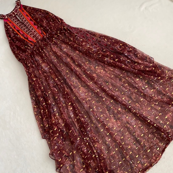 Free People | Ria Maxi Sleeveless Sheer Embroidered Boho Top Dress OB1192811 XS - Picture 2 of 16